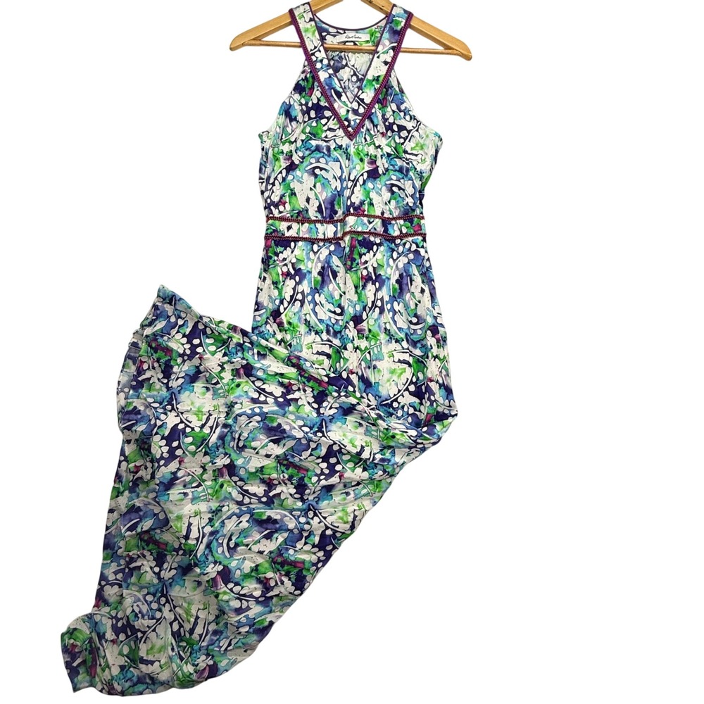 Robert‎ Graham Maxi Dress Floral Print Halter Neck Sleeveless Blue Size 4 - flaw